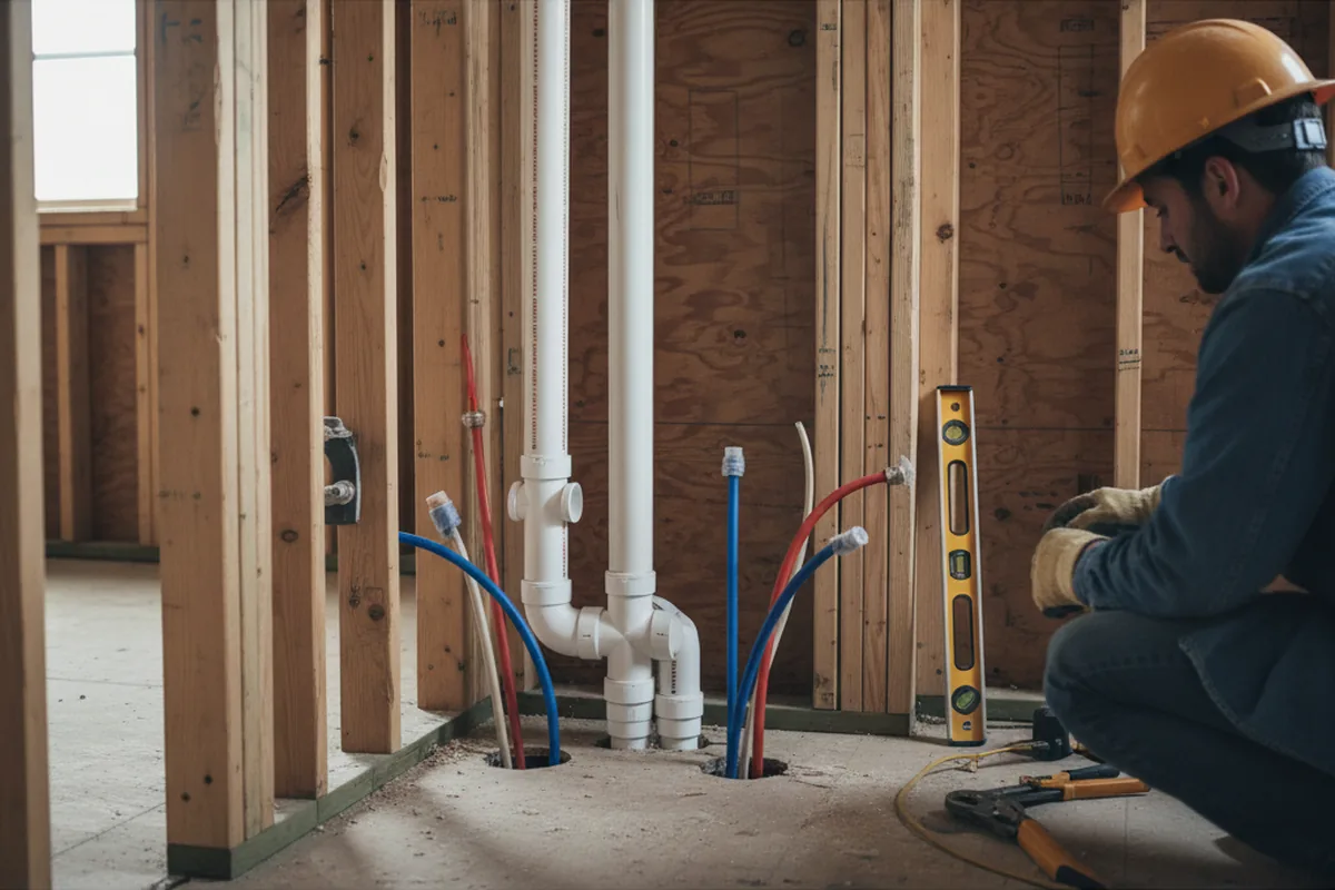 Drain and supply rough-in during Sump Pump Repair in Zenda